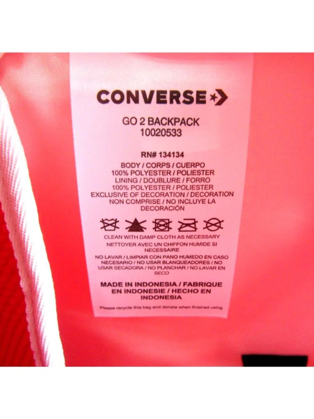 Converse Go 2 Red Backpack (24L) Laptop School Travel Bag NEW